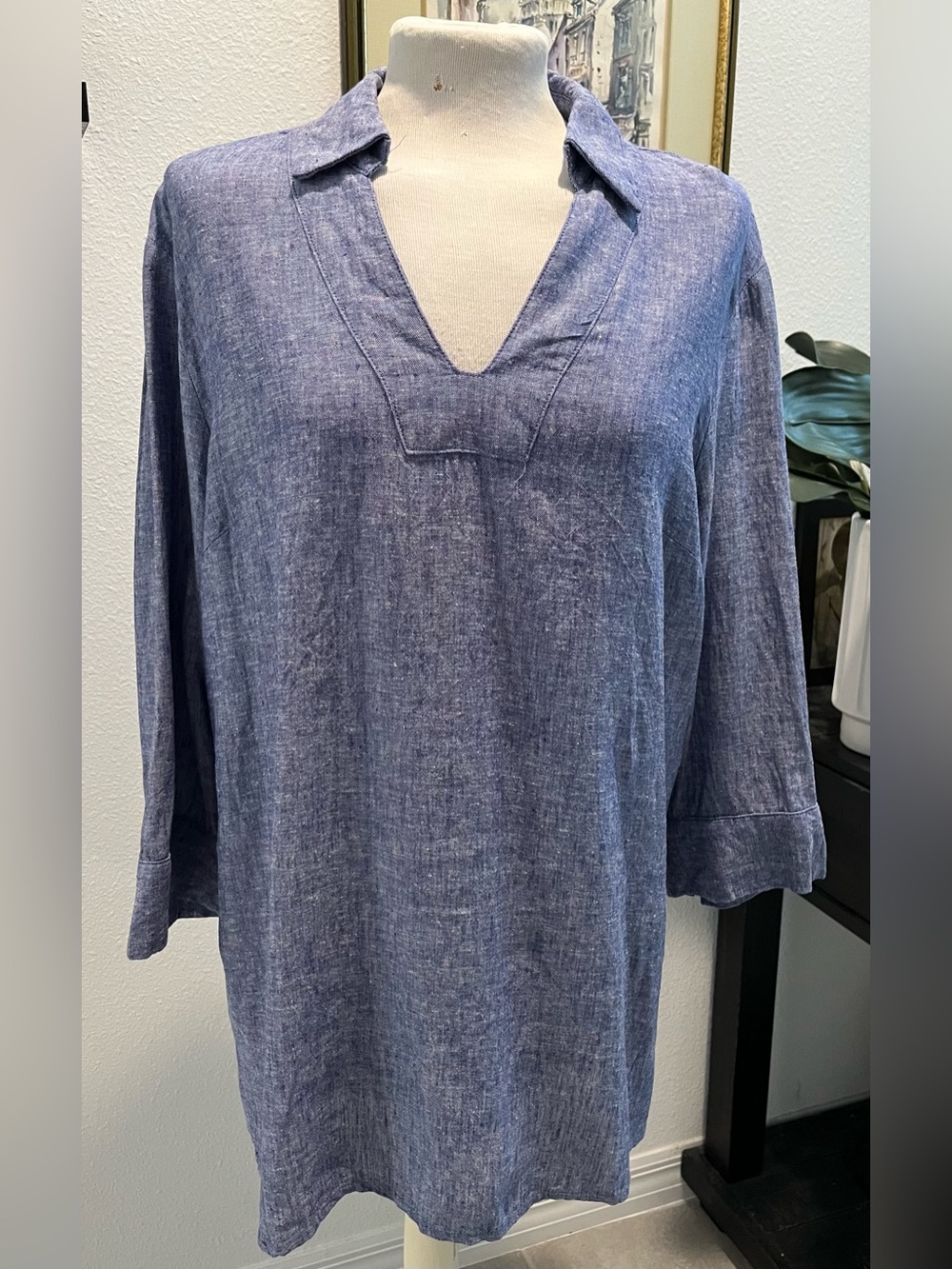 Jones New York Indigo V-Neck Linen Tunic